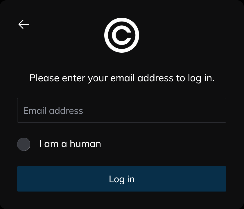Login screen with Captcha checkbox