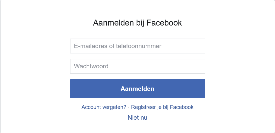 Facebook login screen