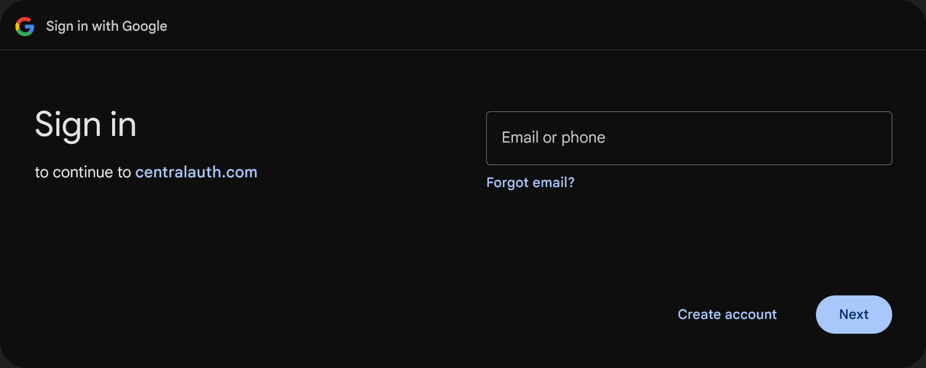 Google login screen