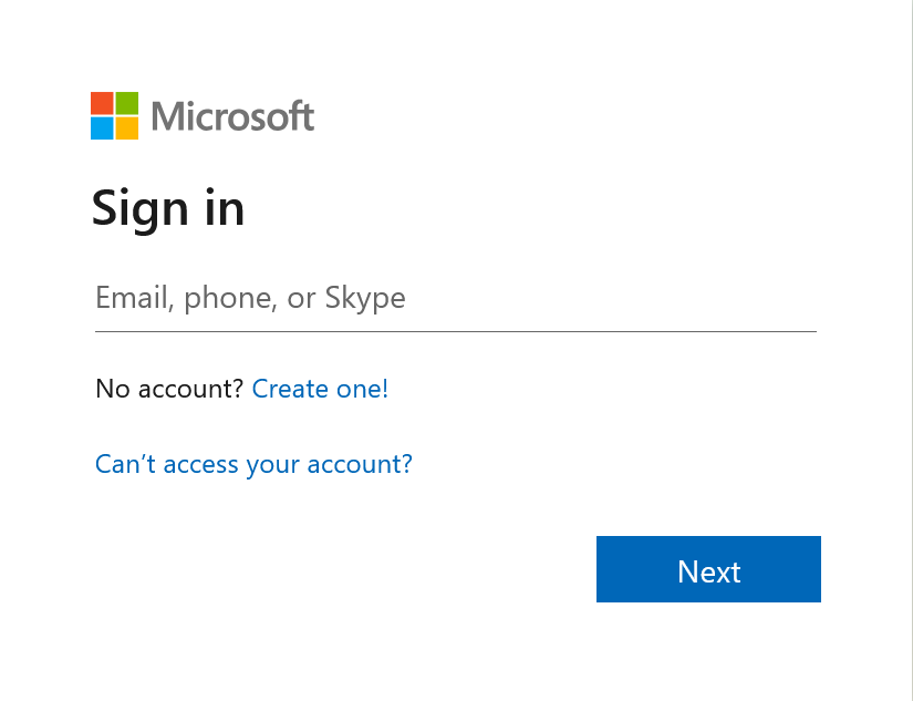 Microsoft login screen